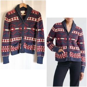 Ralph Lauren Denim & Supply Vintage Shawl Collar Cardigan Aztec Cotton Navy S